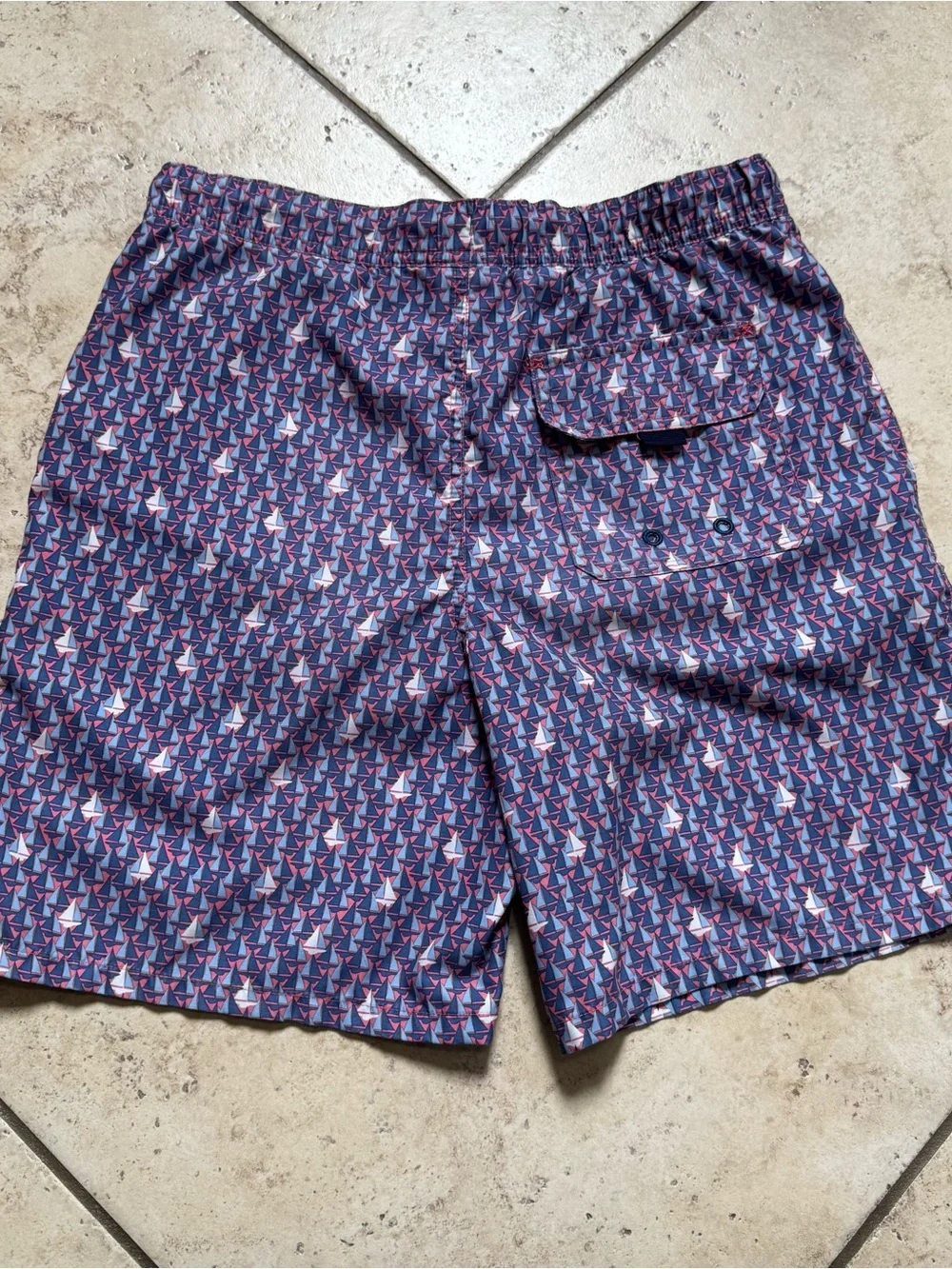 Vineyard Vines Navy, Pink & White Sailboat Print Swim Trunks